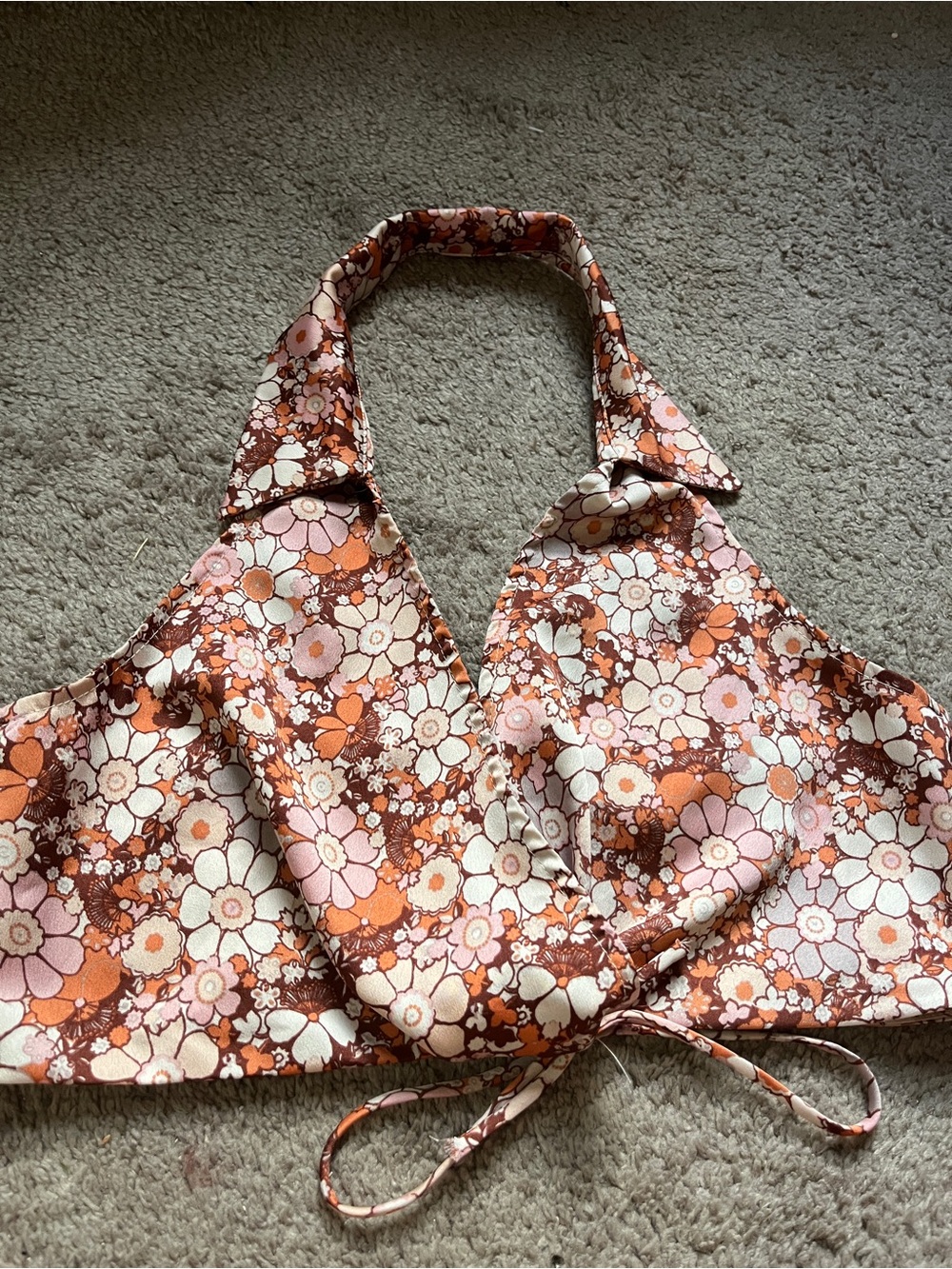 Floral Halter Tie-Front Crop Top in Brown & Pink - Picture 4 of 8